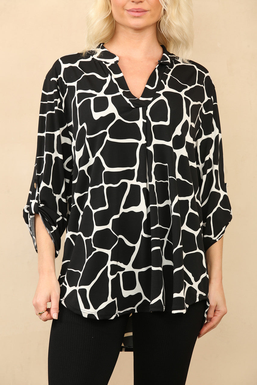 DIERENPRINT V-HALS BLOUSE TOP ZWART