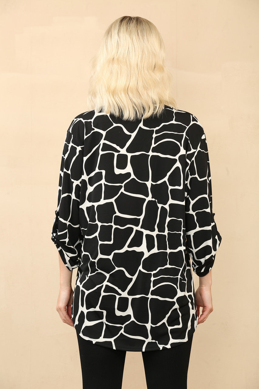 ANIMAL PRINT V-NECK BLOUSE TOP BLACK