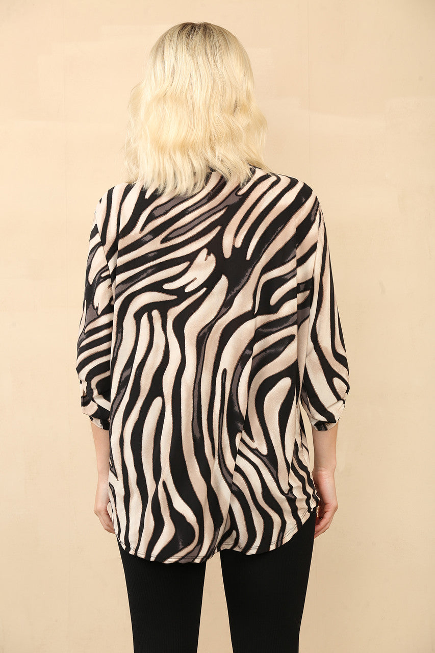 ZEBRA PRINT V-HALS BLOUSE TOP ZWART