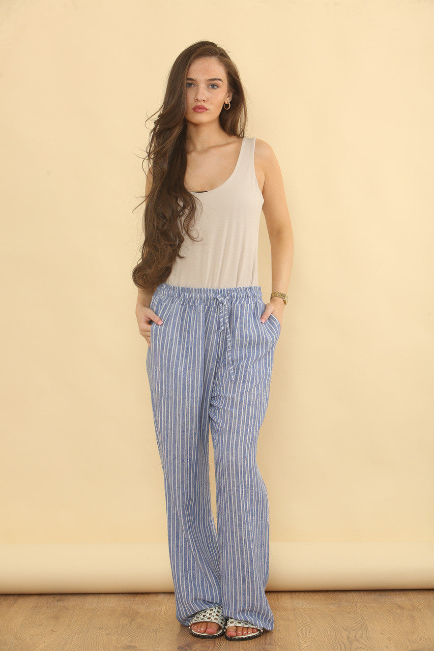 NAALDSTREEP BROEK VAN LINNENMIX - DENIM