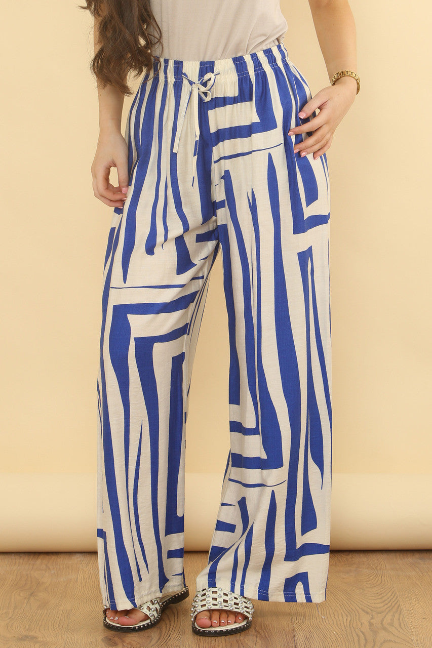 BROEK MET GEOMETRISCHE PRINT - BLAUW