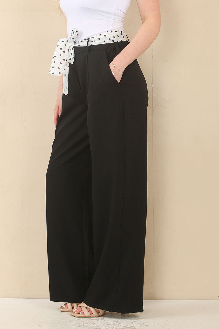 GESTREEPTE BROEK MET RIEM - ZWART