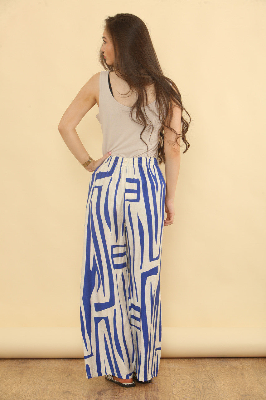 BROEK MET GEOMETRISCHE PRINT - BLAUW