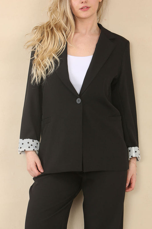 POLKA DOT BLAZER MET OPROLMOUWEN - ZWART
