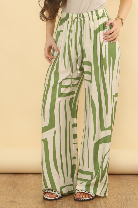 BROEK MET GEOMETRISCHE PRINT - GROEN