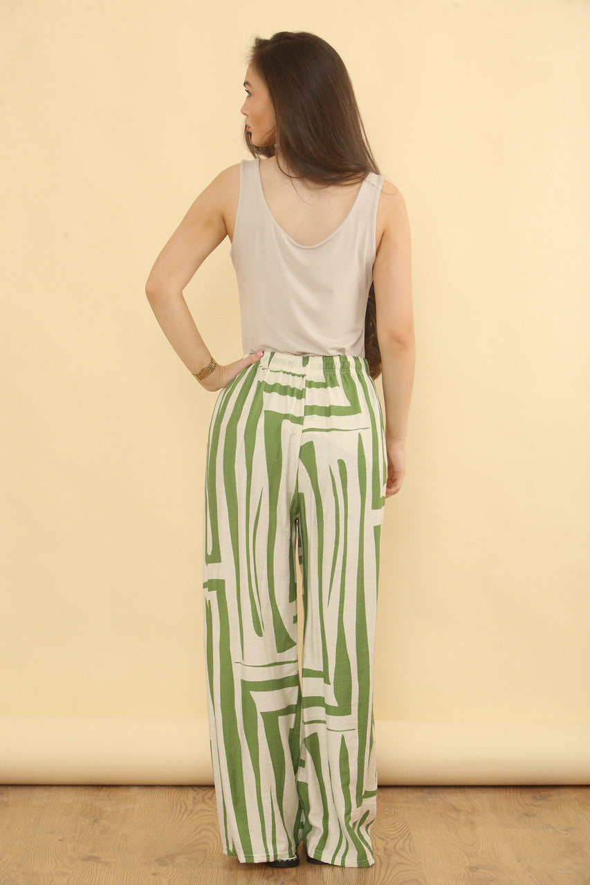 BROEK MET GEOMETRISCHE PRINT - GROEN