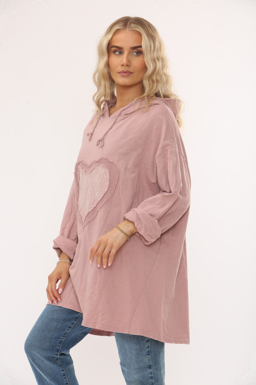 HOODED TRUI MET PAILLETTENHART - STOFROZE