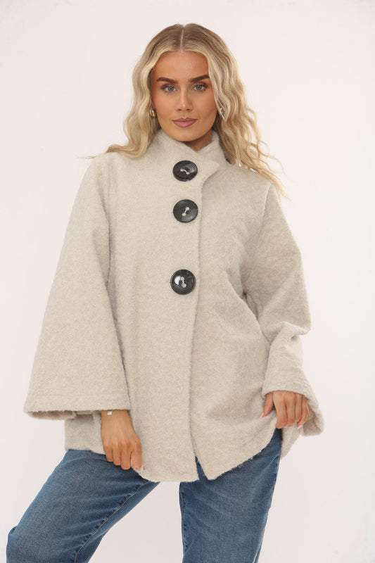 TRECHTERHALS CAPE MET KNOPEN - CRÈME