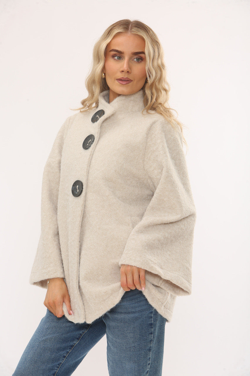 TRECHTERHALS CAPE MET KNOPEN - CRÈME