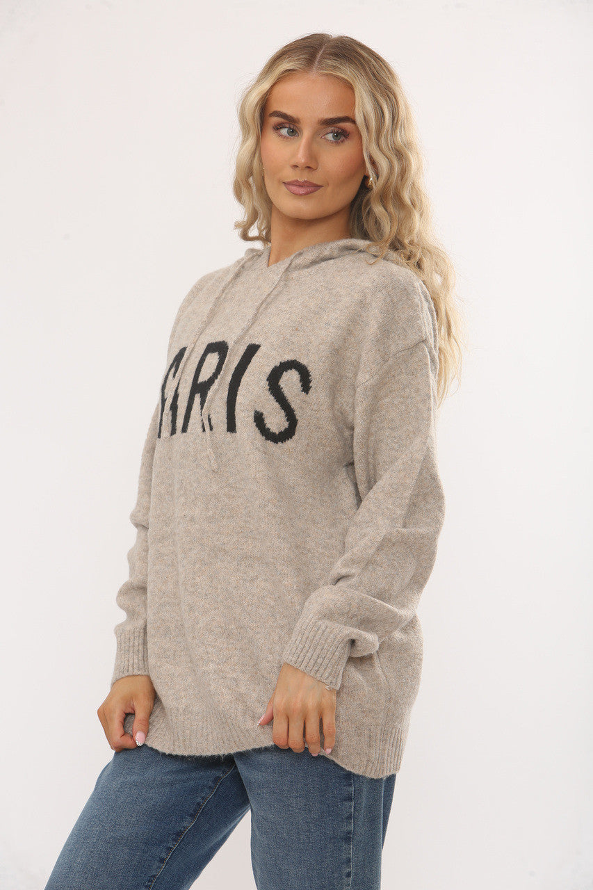 PARIS SLOGAN KNIT JUMPER -  TAUPE
