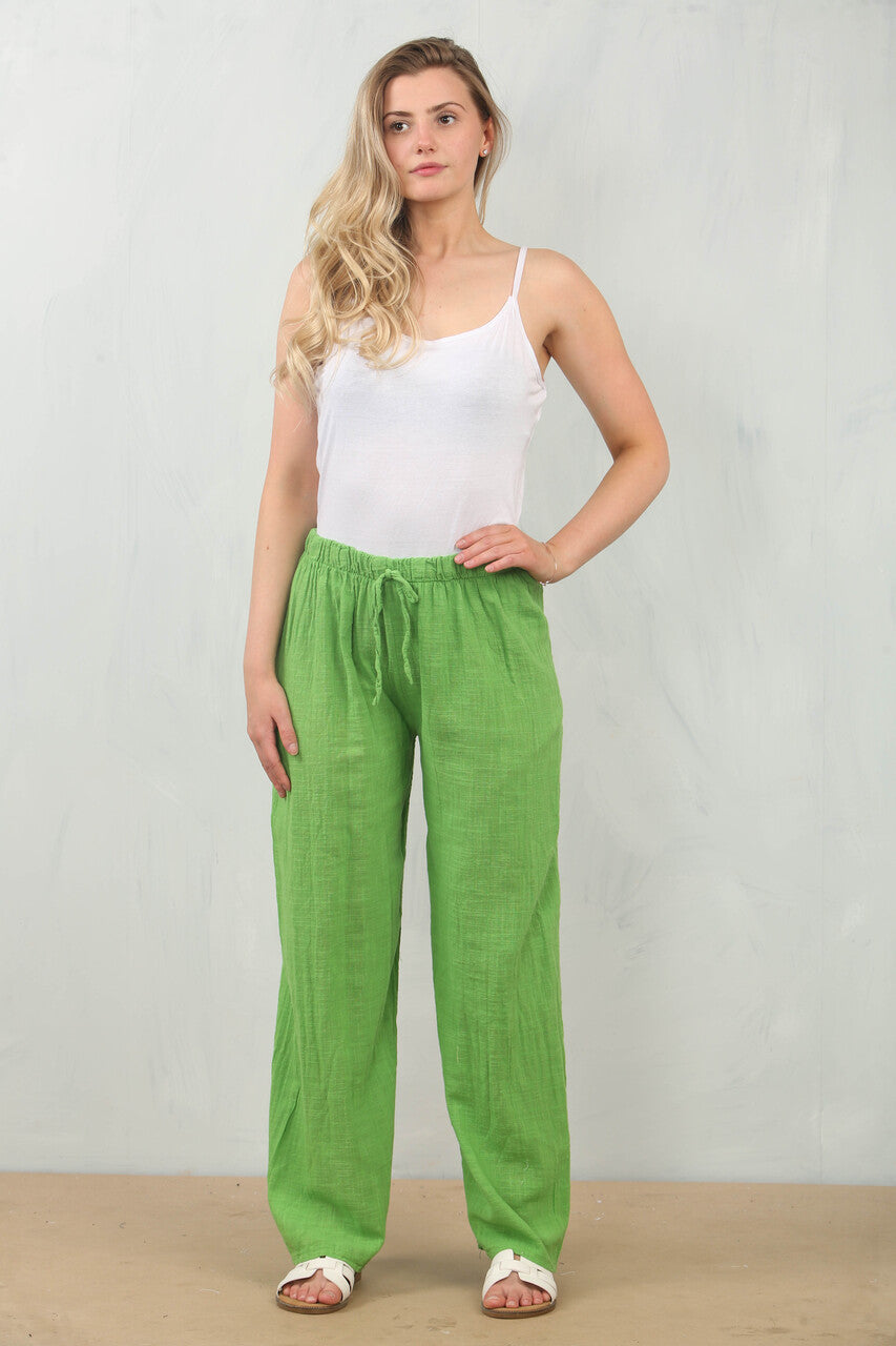 KATOENEN BROEK MET ELASTIEK IN DE TAILLE GROEN