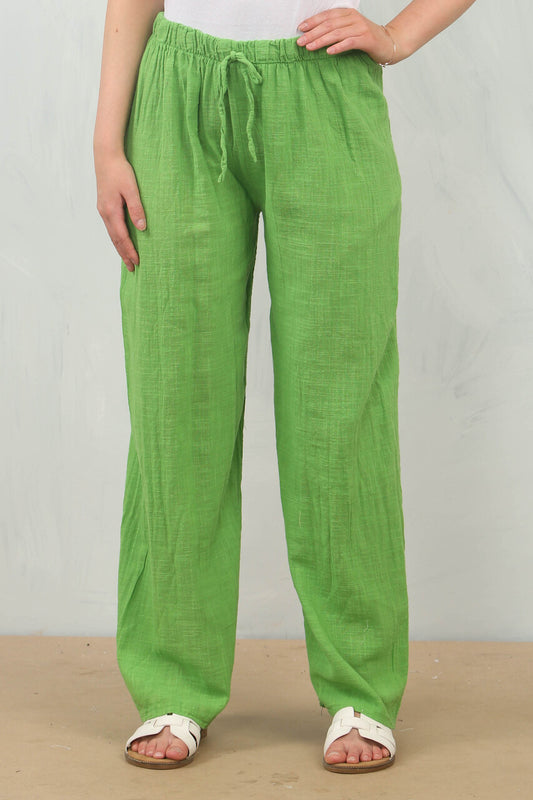 KATOENEN BROEK MET ELASTIEK IN DE TAILLE GROEN