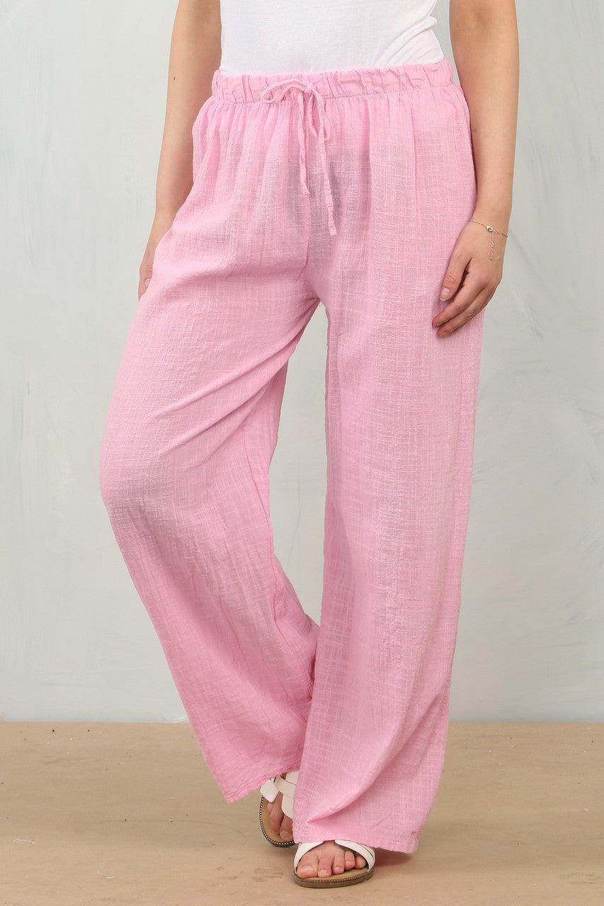 ELASTICATED WAIST COTTON TROUSERS CANDY PINK