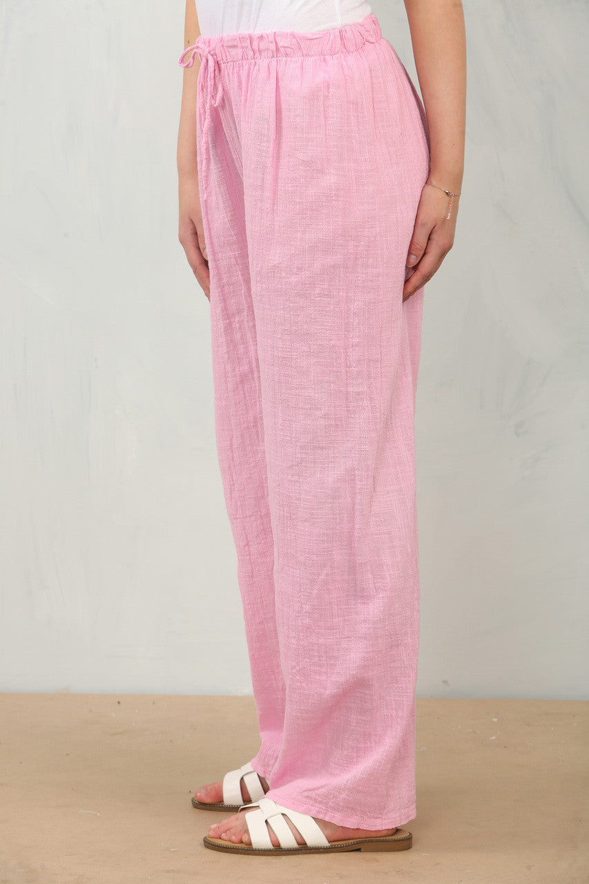 ELASTICATED WAIST COTTON TROUSERS CANDY PINK