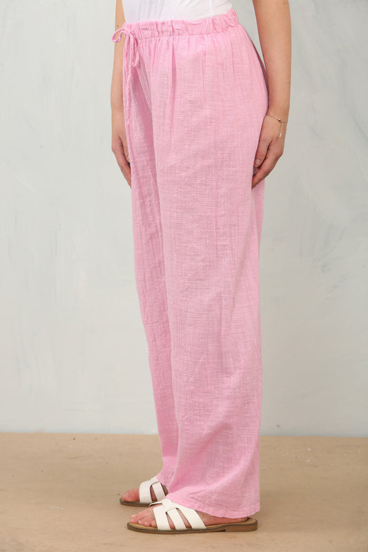 ELASTICATED WAIST COTTON TROUSERS CANDY PINK