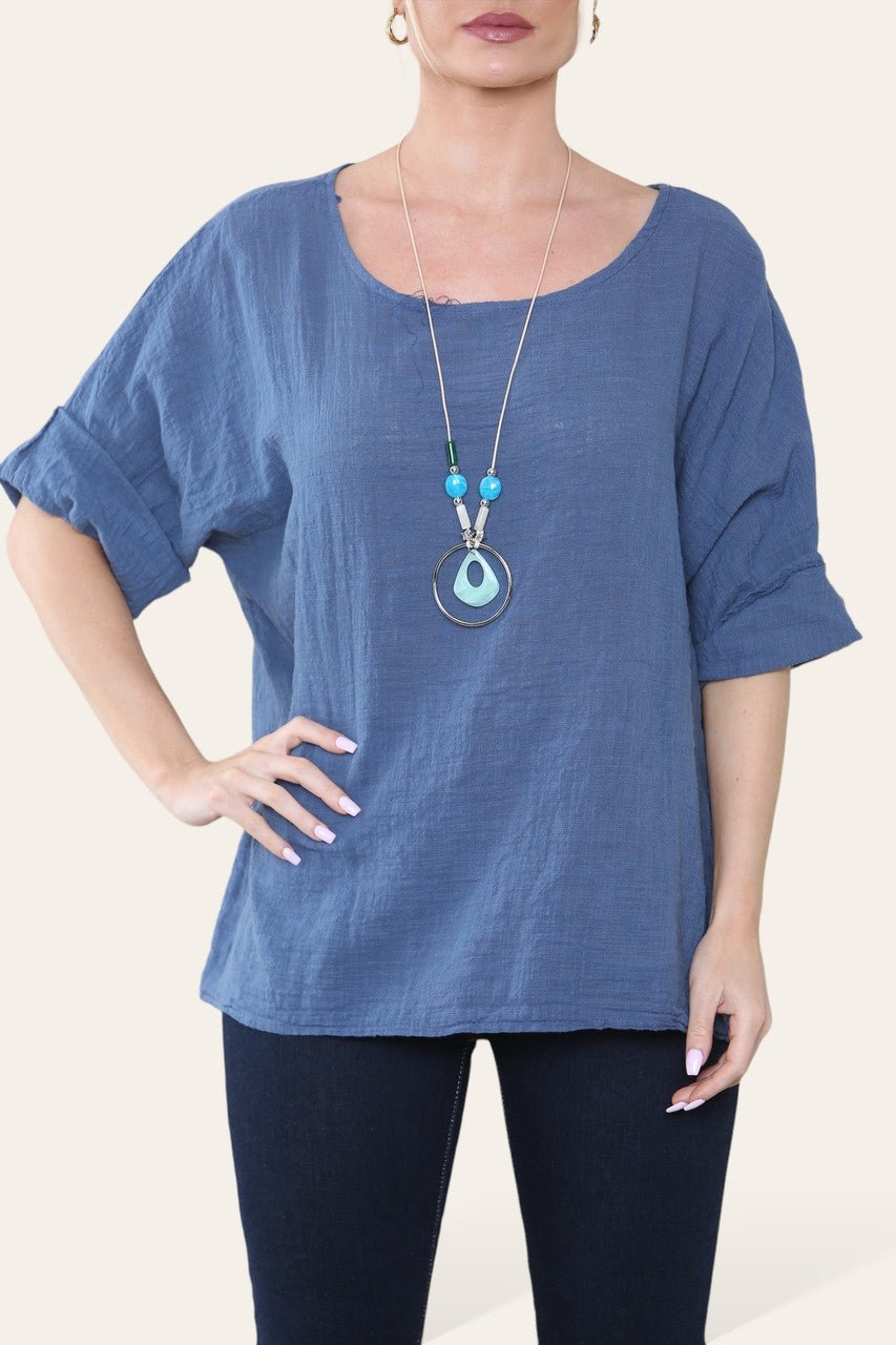 EENVOUDIGE RECHTE TOP DENIMBLAUW