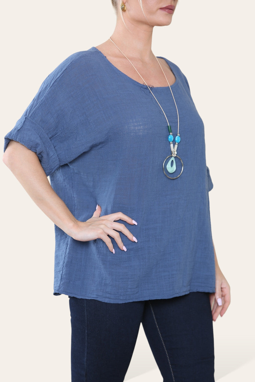 EENVOUDIGE RECHTE TOP DENIMBLAUW