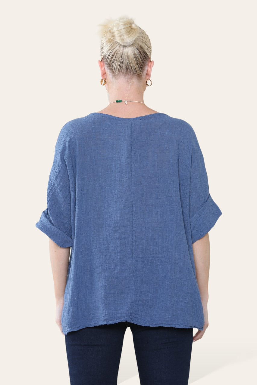 EENVOUDIGE RECHTE TOP DENIMBLAUW