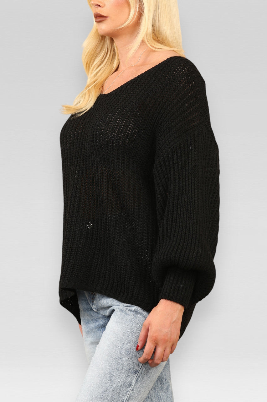 BALLOON SLEEVE CHUNKY KNIT JUMPER BLACK