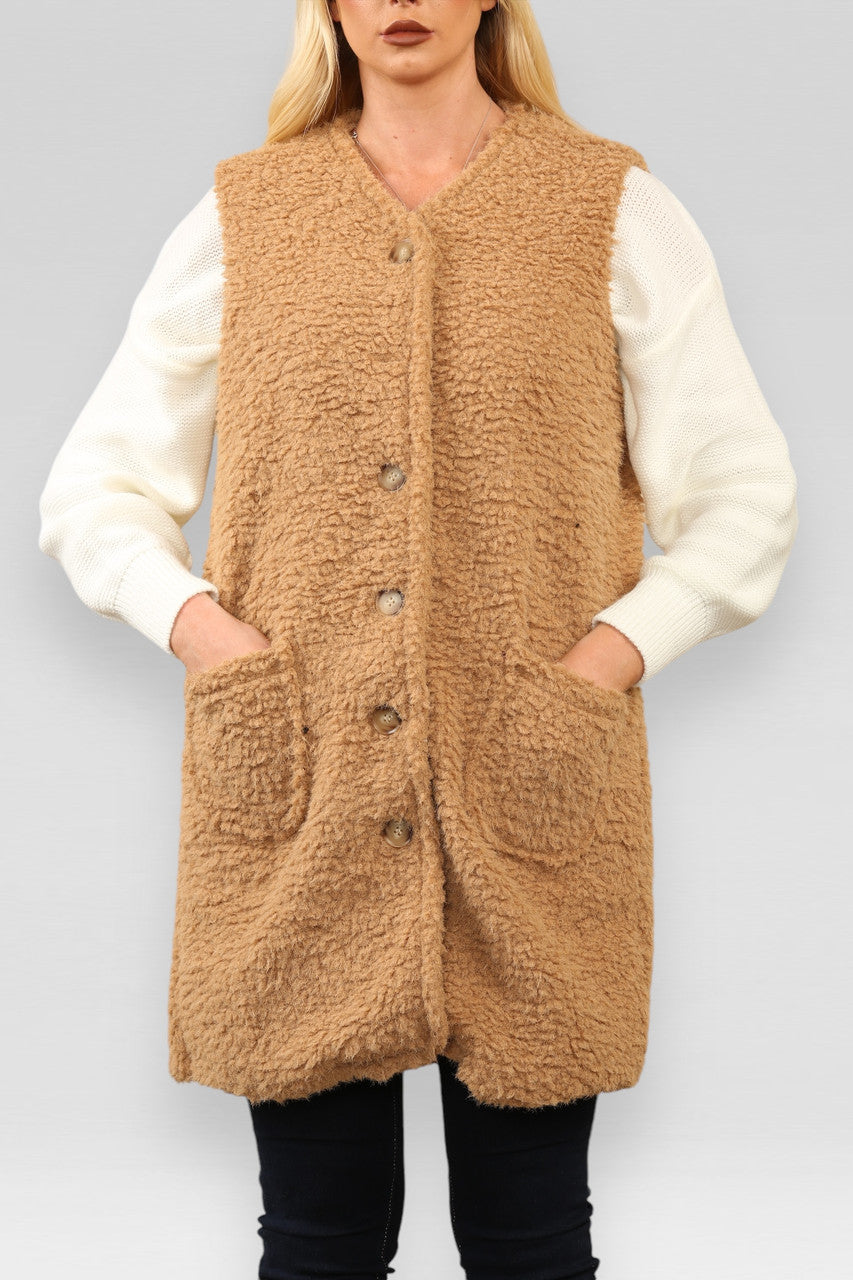 TEDDY BUTTON & ZAK DETAIL GILET TAN