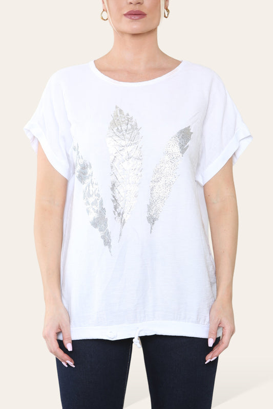 FEATHER FOIL GRAPHIC TOP WHITE