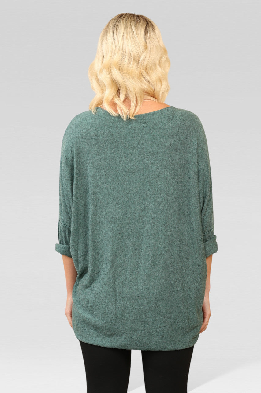 SEQUIN CHAMPAGNE GLASS SPARKLE FINE KNIT JUMPER TOP GREEN