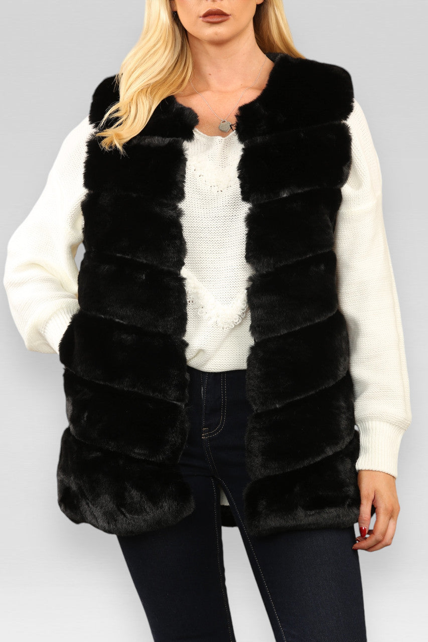 DOORSTIKTE IMITATIEBONT GILET ZWART