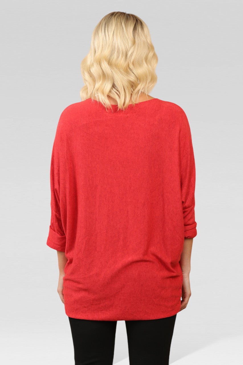 SEQUIN CHAMPAGNE GLASS SPARKLE FINE KNIT JUMPER TOP RED