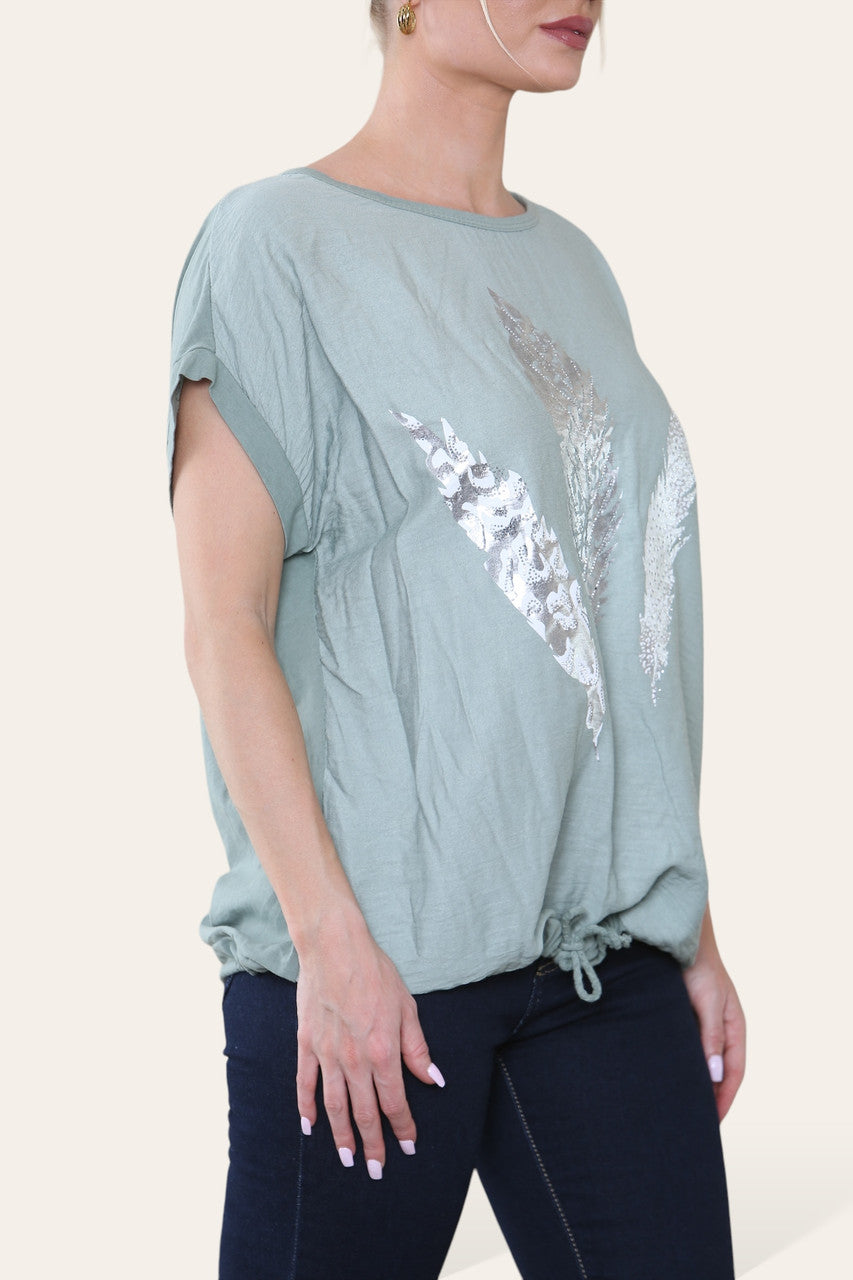TOP MET VEERFOLIEPRINT KHAKI