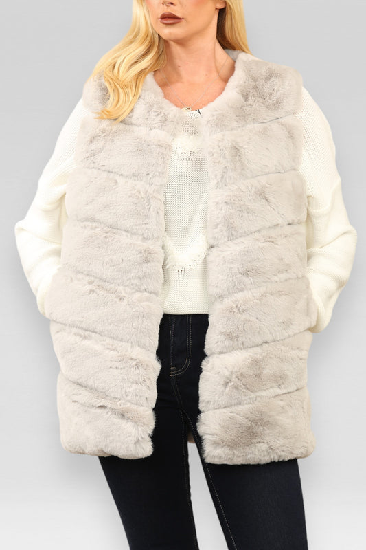 GEPELTERDE IMITATIEBONT GILET LICHTGRIJS