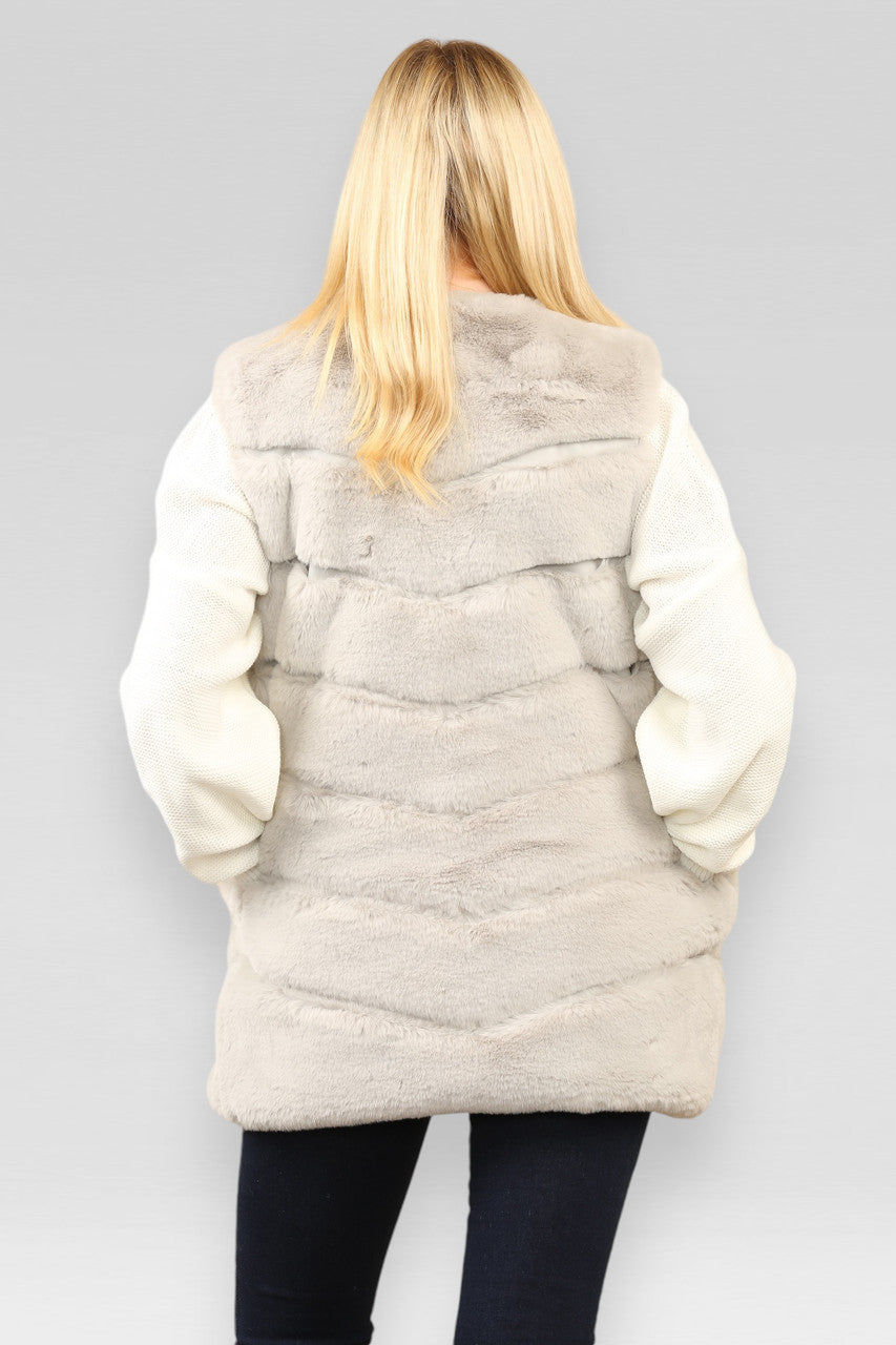 GEPELTERDE IMITATIEBONT GILET LICHTGRIJS