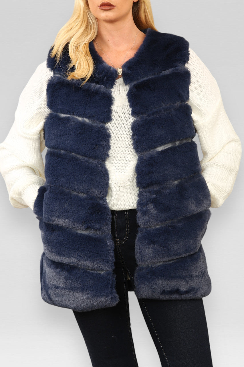 GILET VAN GEWATTEERD IMITATIEBONT MARINE