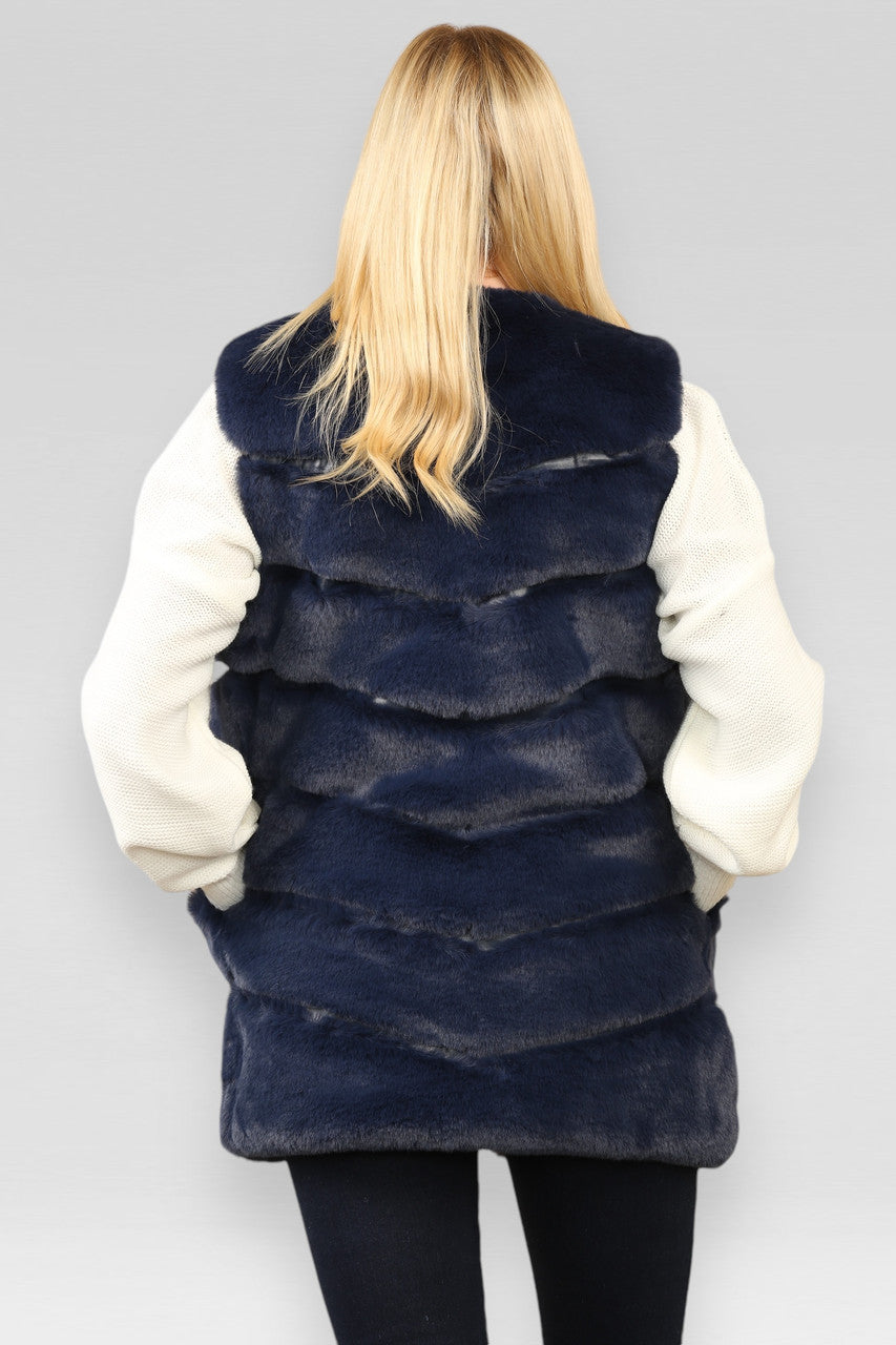 GILET VAN GEWATTEERD IMITATIEBONT MARINE