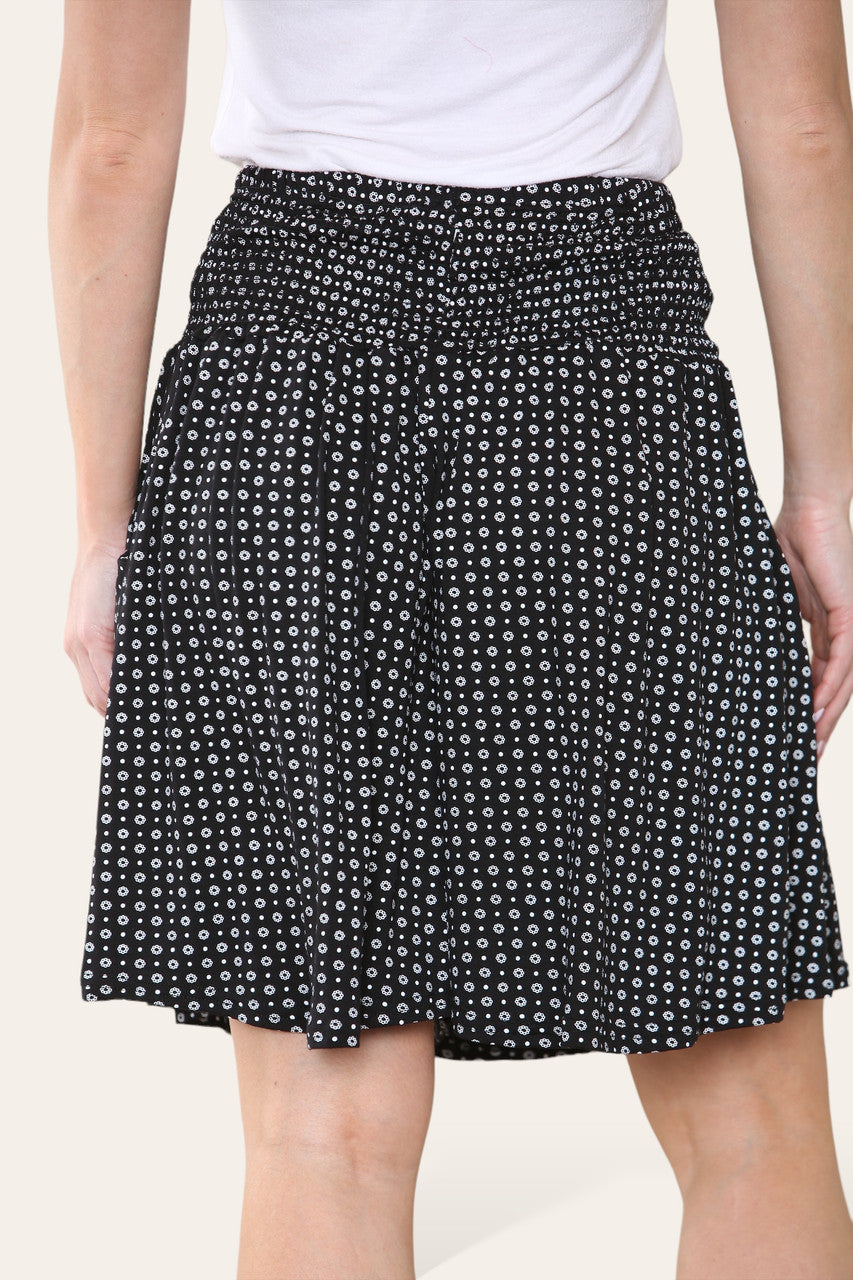 FLOWER GEO PRINT ELASTICATED WAISTBAND SKORTS BLACK
