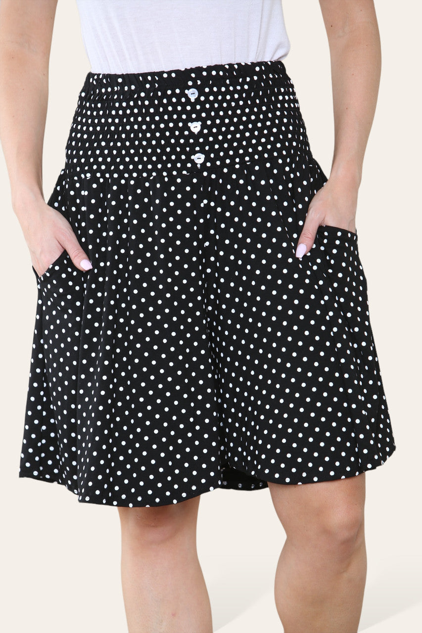 POLKA DOT PRINT ELASTICATED WAISTBAND SKORTS BLACK