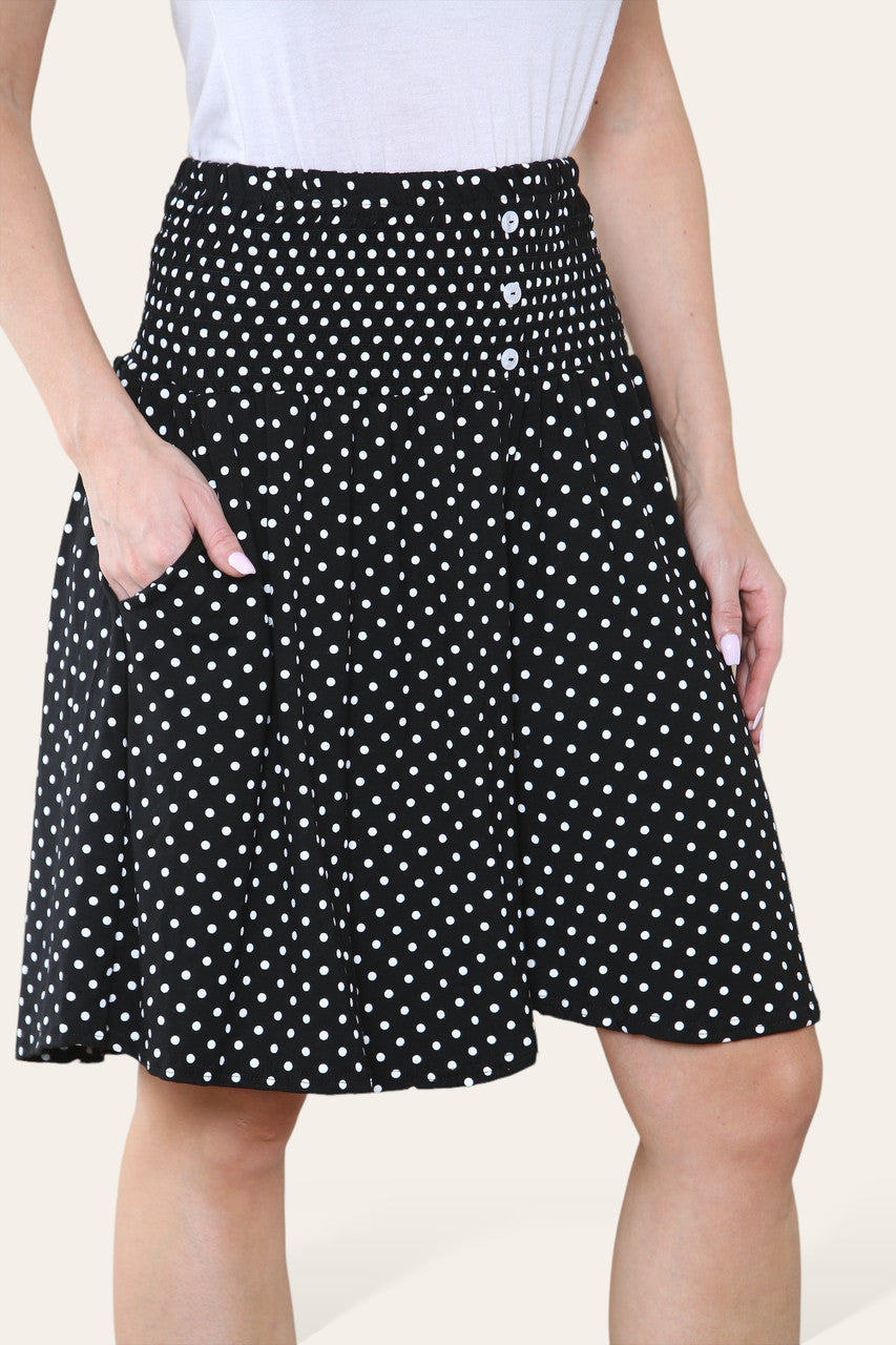 POLKA DOT PRINT ELASTICATED WAISTBAND SKORTS BLACK