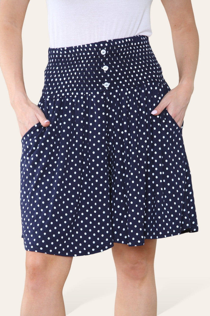 POLKA DOT PRINT ELASTICATED WAISTBAND SKORTS NAVY