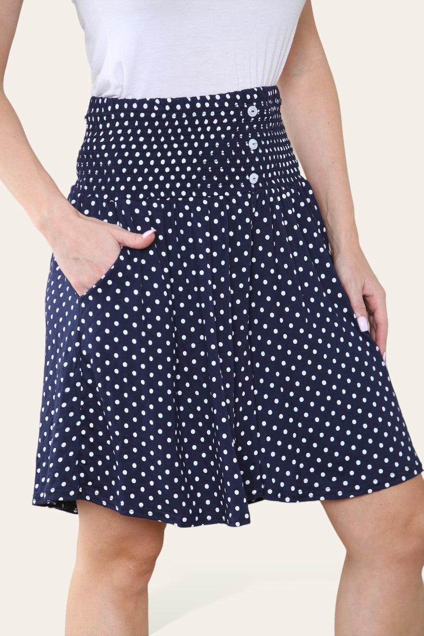 POLKA DOT PRINT ELASTICATED WAISTBAND SKORTS NAVY