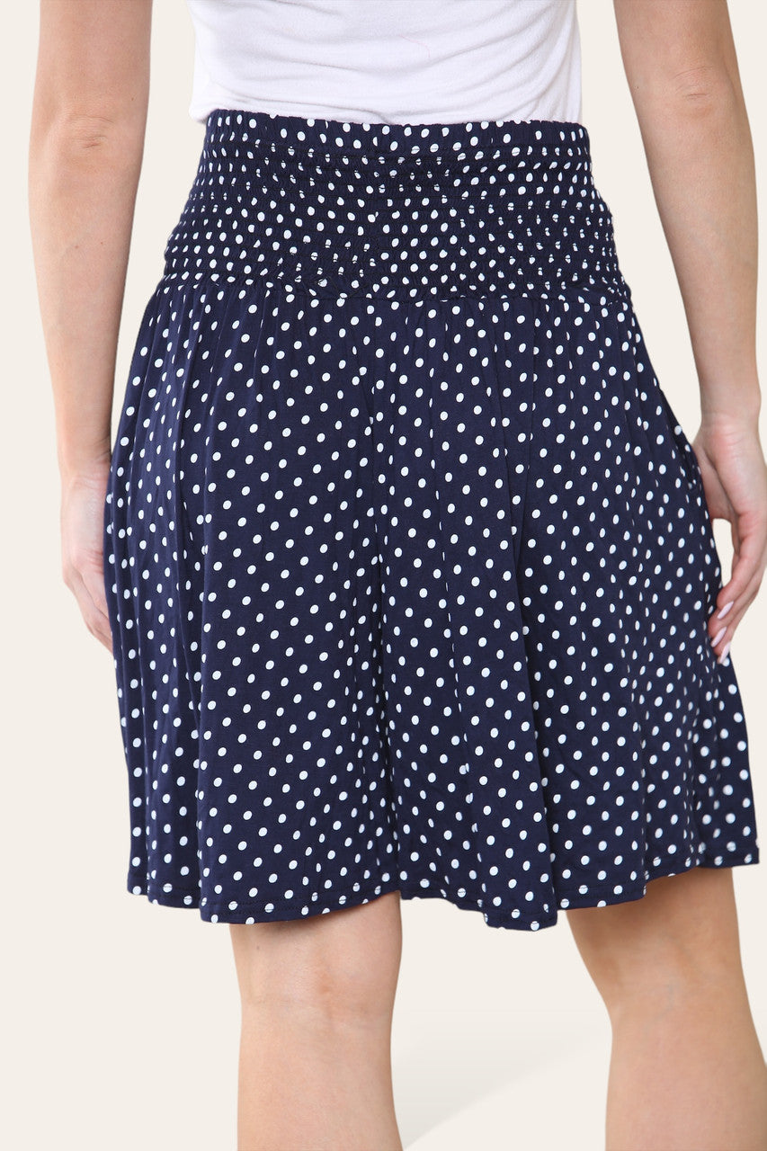POLKA DOT PRINT ELASTICATED WAISTBAND SKORTS NAVY