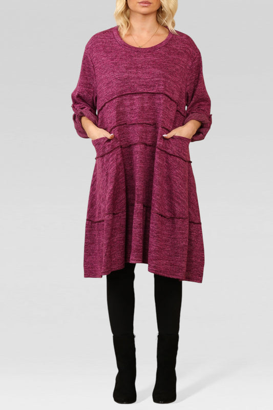 GEMÊLEERDE GEBREIDE JURK MAGENTA