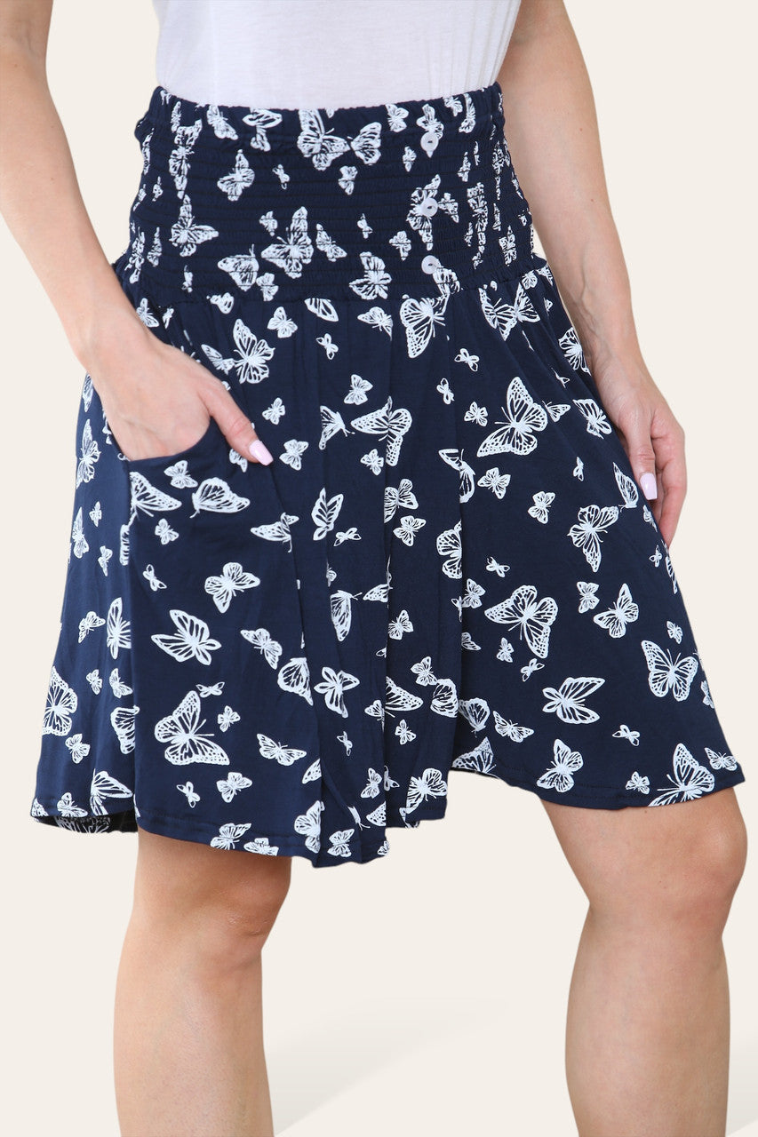 BUTTERFLY PRINT ELASTICATED WAISTBAND SKORTS NAVY