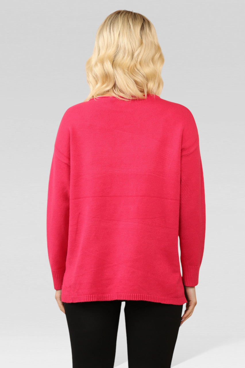 SWIRL HEM EMBOSSED KNITTED JUMPER RED