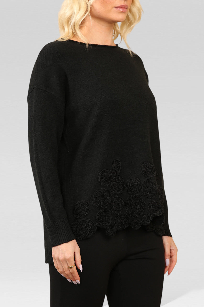 SWIRL HEM EMBOSSED KNITTED JUMPER BLACK