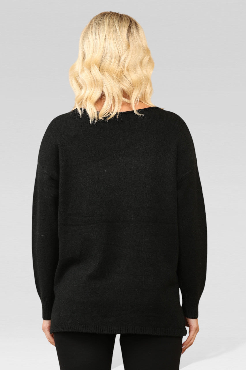SWIRL HEM EMBOSSED KNITTED JUMPER BLACK