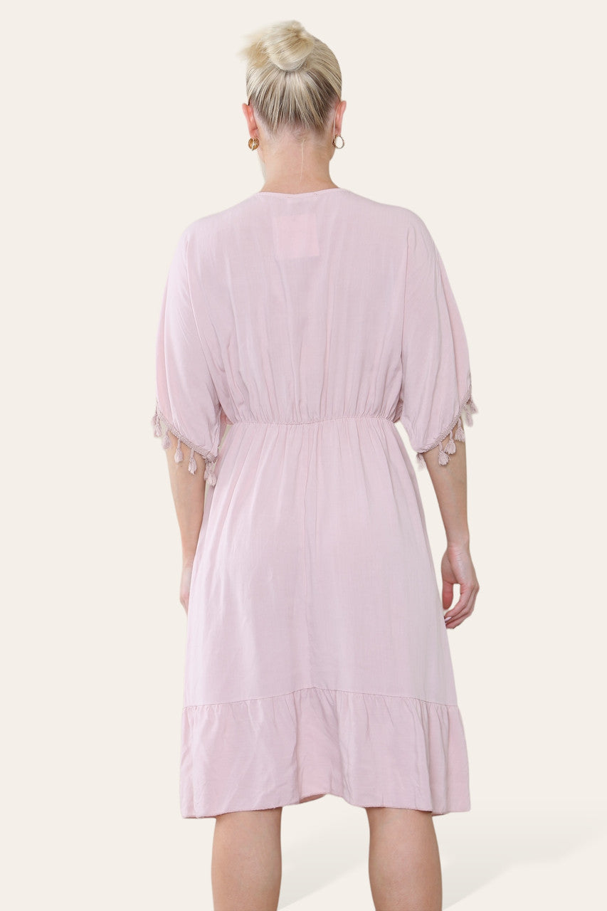 ROPE TASSEL DETAIL MIDI DRESS DUSTY PINK