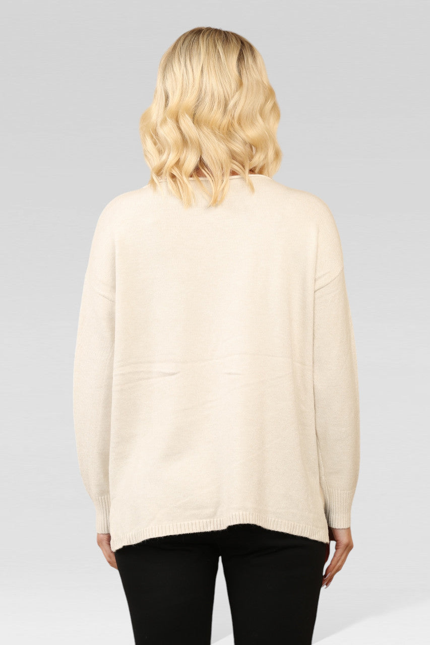 SWIRL HEM EMBOSSED KNITTED JUMPER BEIGE