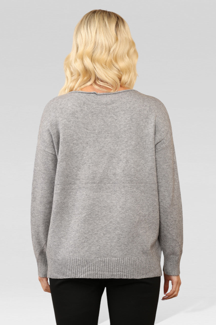 FLORAL EMBOSSED KNITTED JUMPER GREY