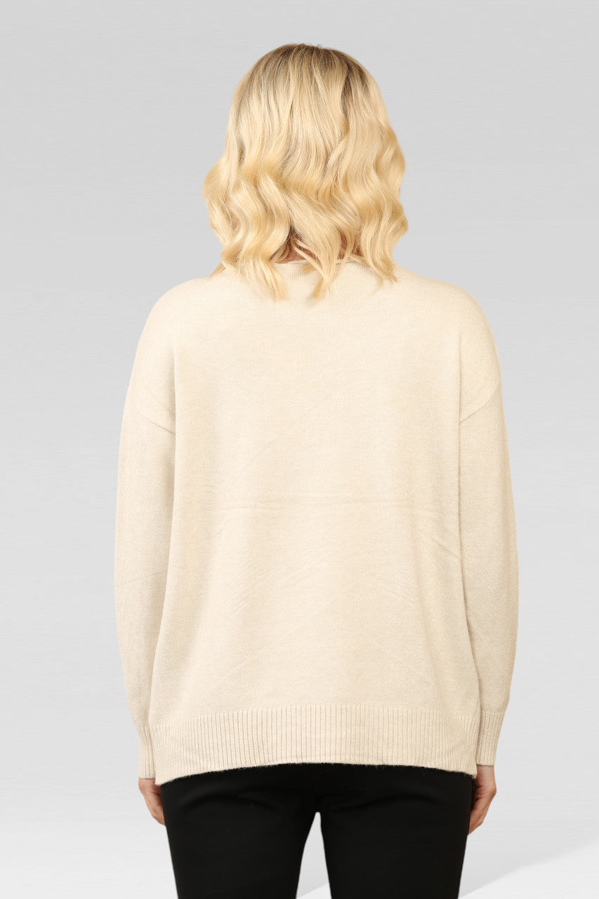 FLORAL EMBOSSED KNITTED JUMPER BEIGE