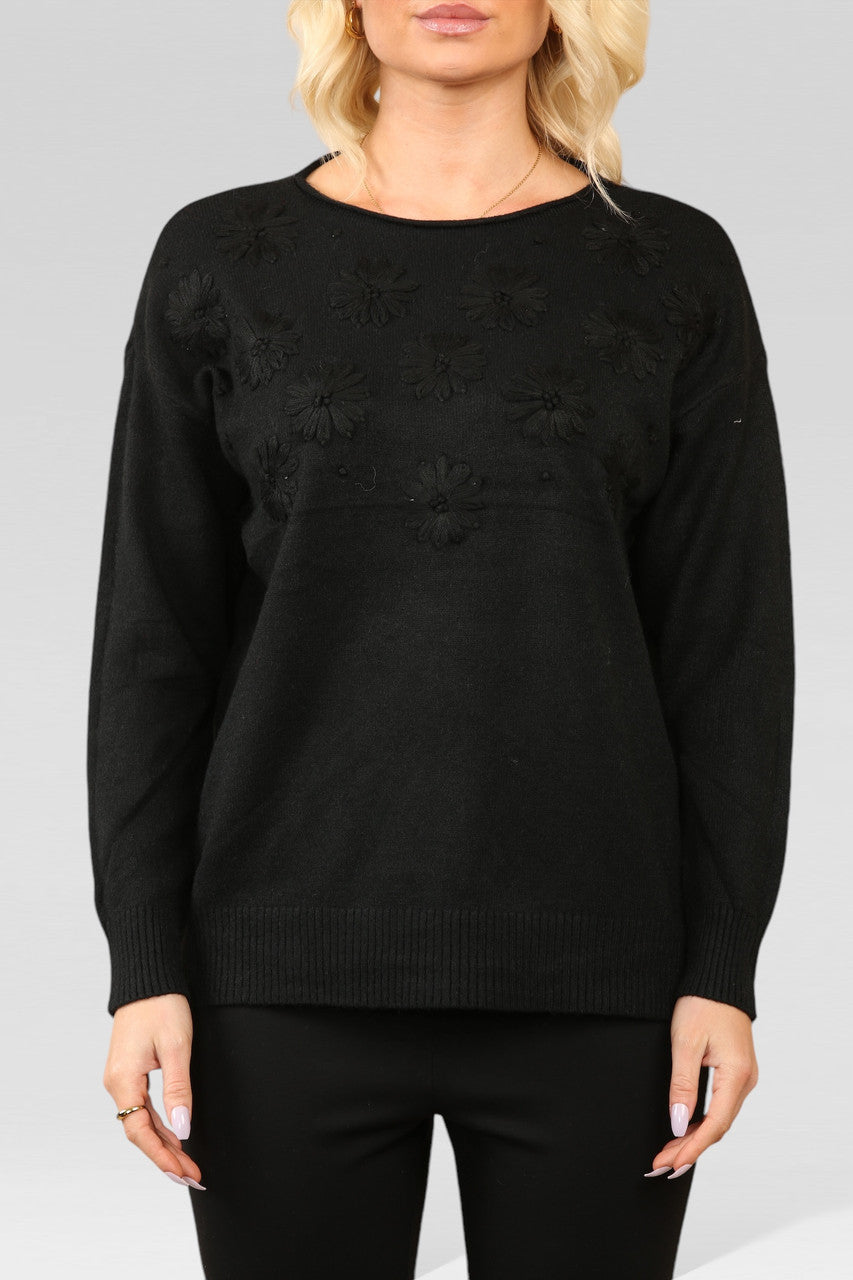 FLORAL EMBOSSED KNITTED JUMPER BLACK
