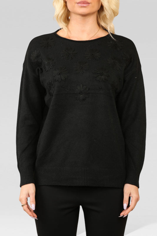 FLORAL EMBOSSED KNITTED JUMPER BLACK